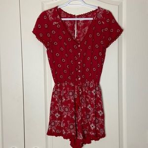 Red Floral Hollister Romper